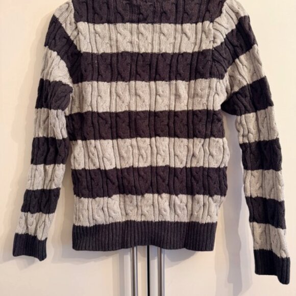 Jeannie Pierre Cable Knit sweater, striped, size junior L, or women S, steel - Picture 3 of 3